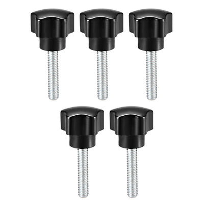 Harfington Uxcell 5 Pcs Star Knobs Grips M10 x 30mm Male Thread  Steel Zinc Stud Black PP