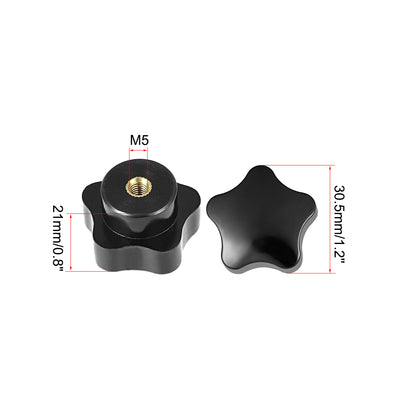 Harfington Uxcell Star Knob Grip Handle M5 Diameter Brass Insert Female Thread Set of 4 Black