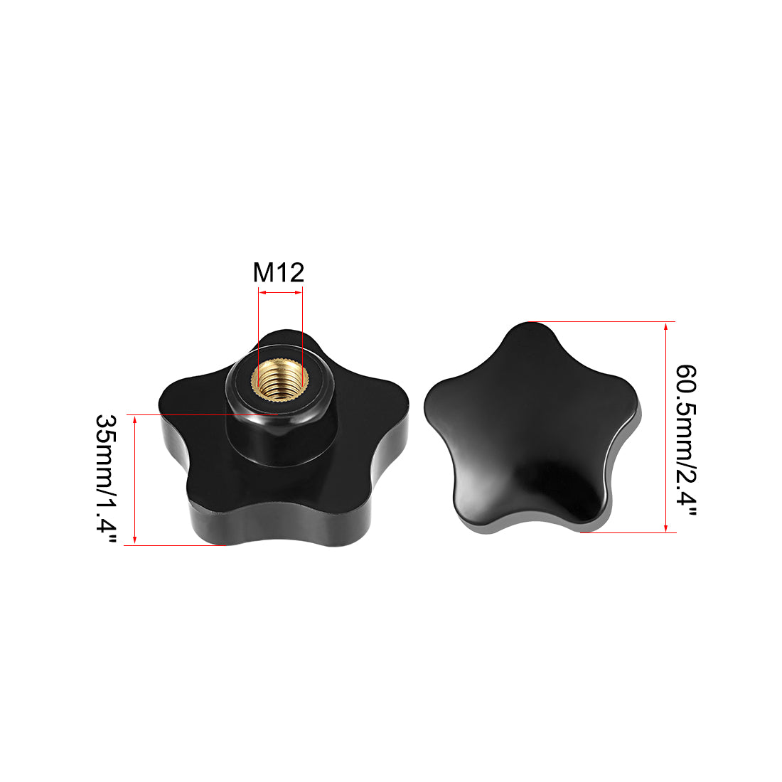 uxcell Uxcell M12 Nut Thread Clamping Knob, Black Plastic 5 Star Shape Knob Handle for Machine Tool, 1pcs