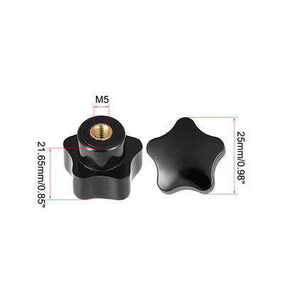 Harfington Uxcell M5 Nut Thread Clamping Knob, Black Plastic 5 Star Shape Knob Handle for Machine Tool, 3pcs