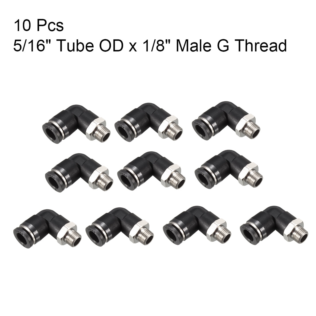 uxcell Uxcell PL8-01 Pneumatic Push to Connect Fitting, Male Elbow - 5/16" Tube OD x 1/8" G Thread  Tube Fitting 10pcs