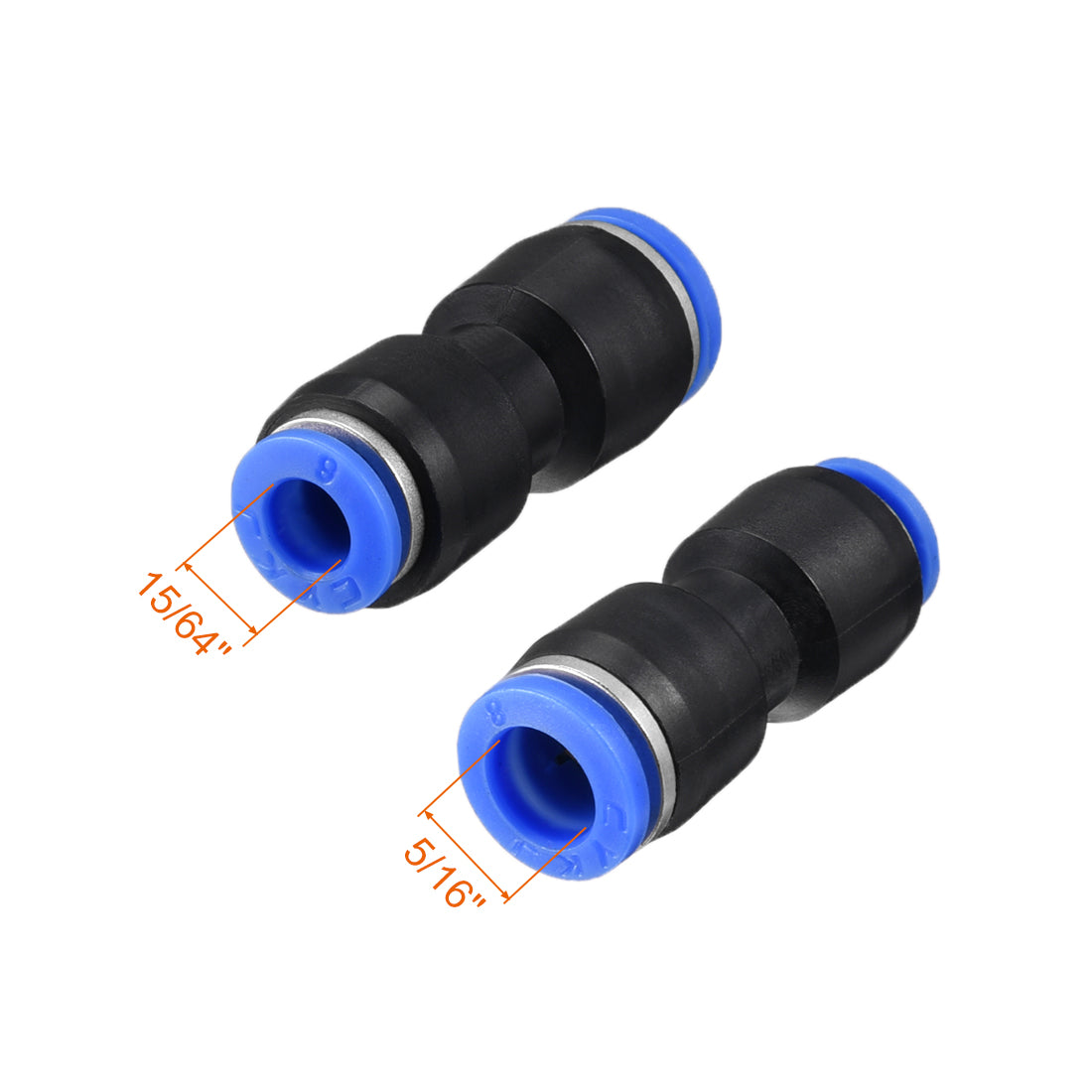 uxcell Uxcell Push to Connect Fittings Tube Connect 5/16" -15/64" Straight OD Push Fit Fittings Tube Fittings Push Lock Blue 2pcs