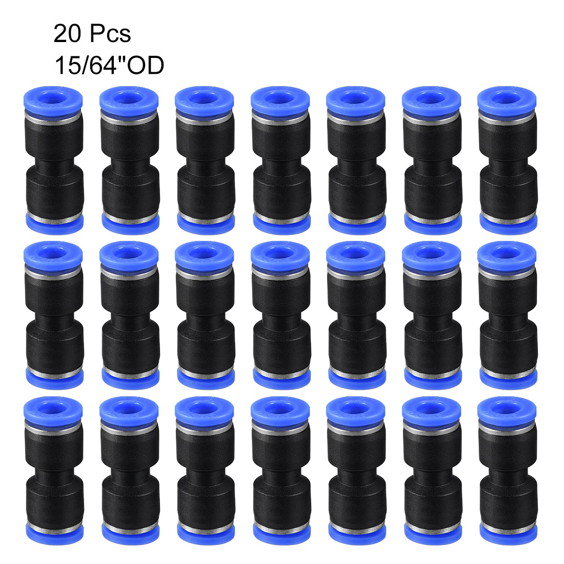 uxcell Uxcell 20pcs Push to Connect Fittings Tube Connect  6mm or 15/64" Straight OD Push Fit Fittings Tube Fittings Push Lock Blue