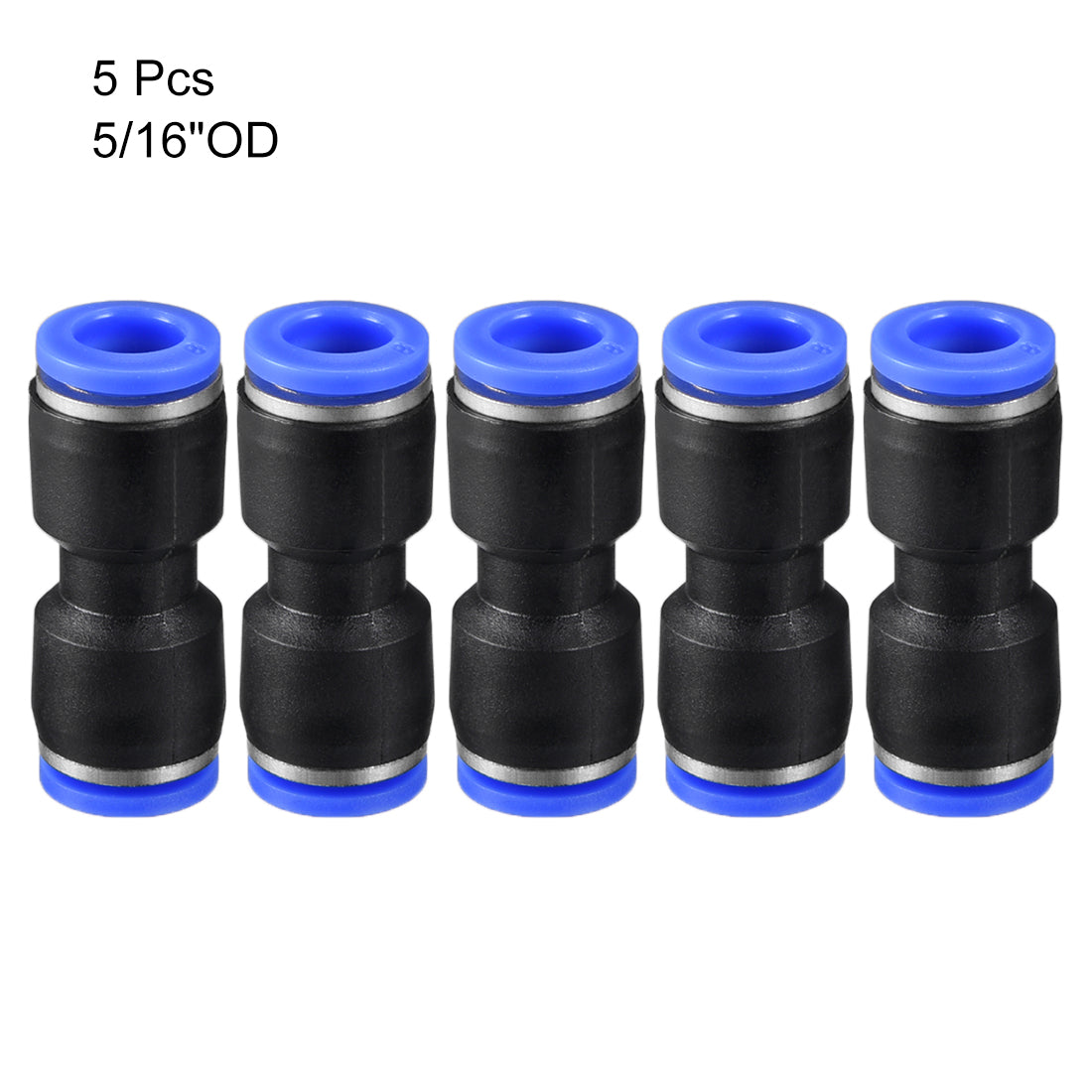 uxcell Uxcell 5pcs Push to Connect Fittings Tube Connect  8mm or 5/16" Straight OD Push Fit Fittings Tube Fittings Push Lock Blue