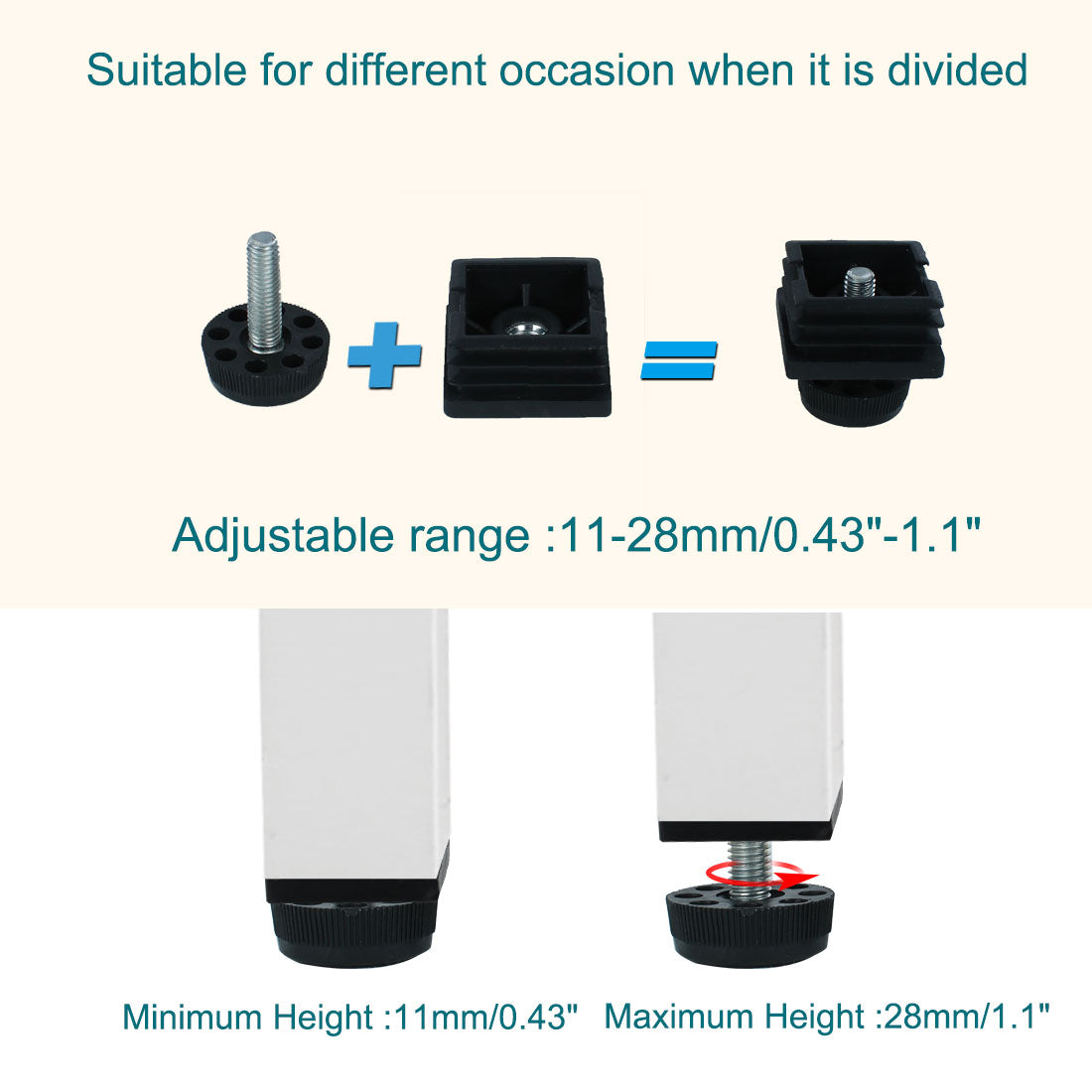 uxcell Uxcell Leveling Feet 38 x 38mm Square Tube Inserts Kit Furniture Glide Adjuster 8 Sets