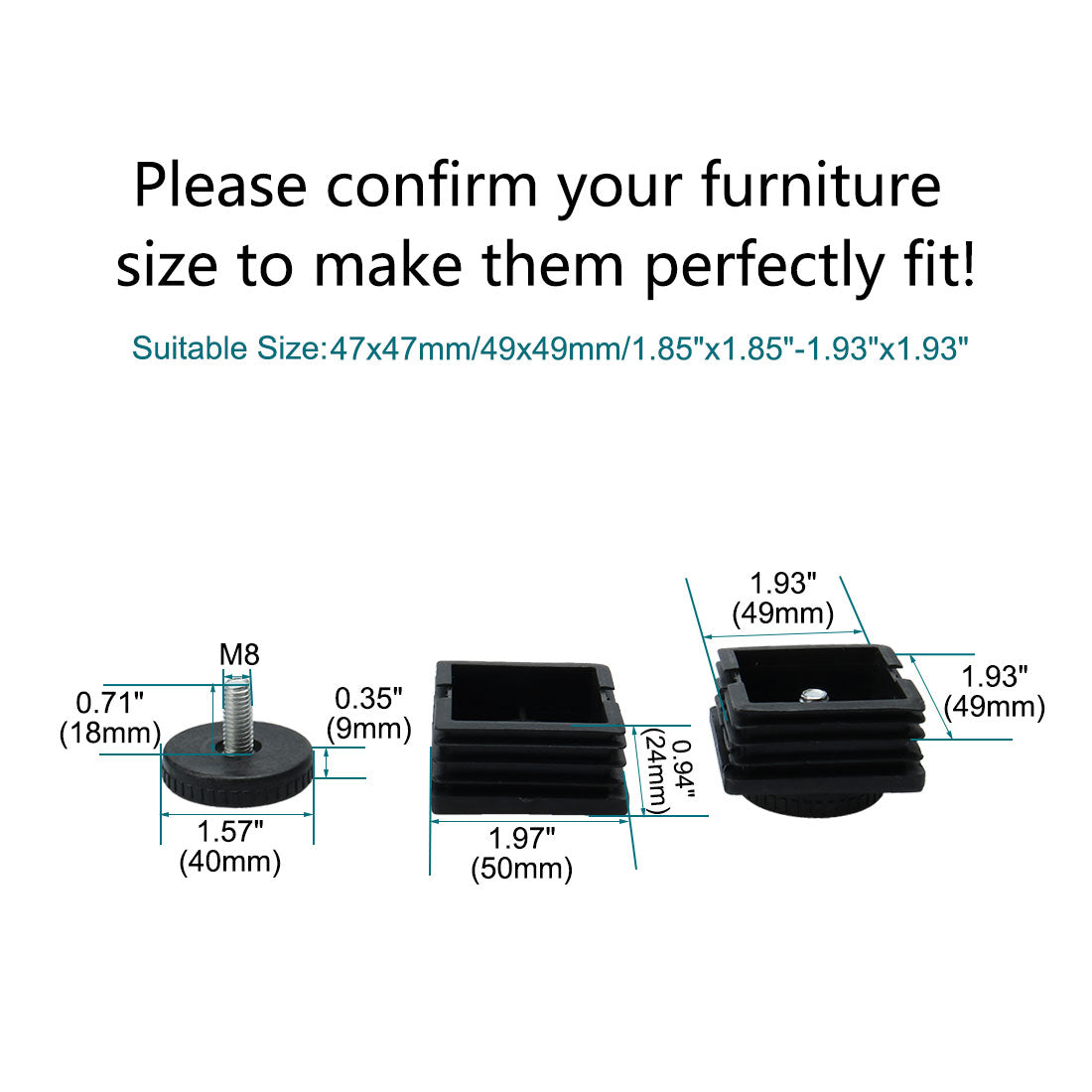 uxcell Uxcell M8 Leveling Feet 50 x 50mm Square Insert Adjustable Furniture Glide 2 Sets