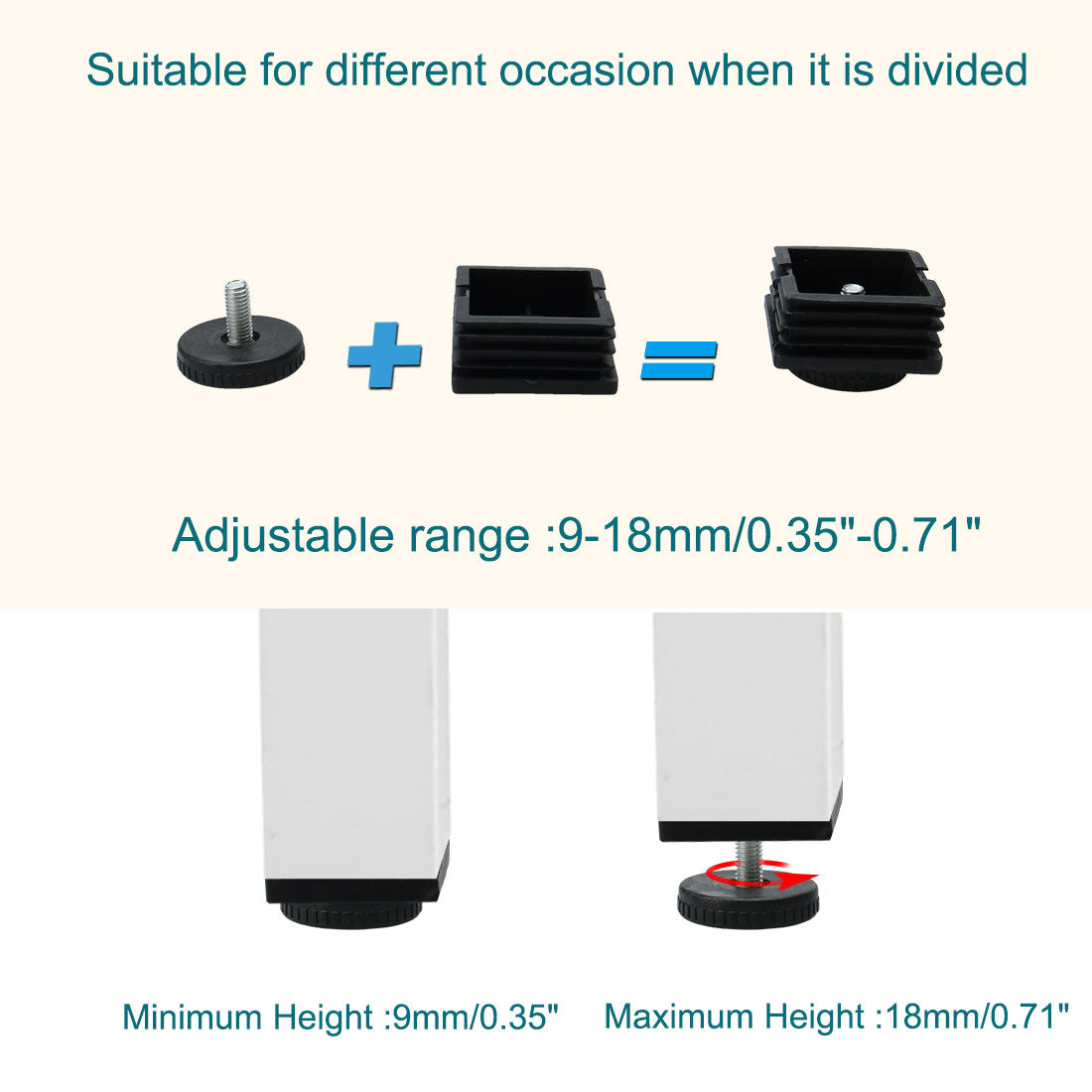 uxcell Uxcell M8 Leveling Feet 50 x 50mm Square Insert Adjustable Furniture Glide 8 Sets