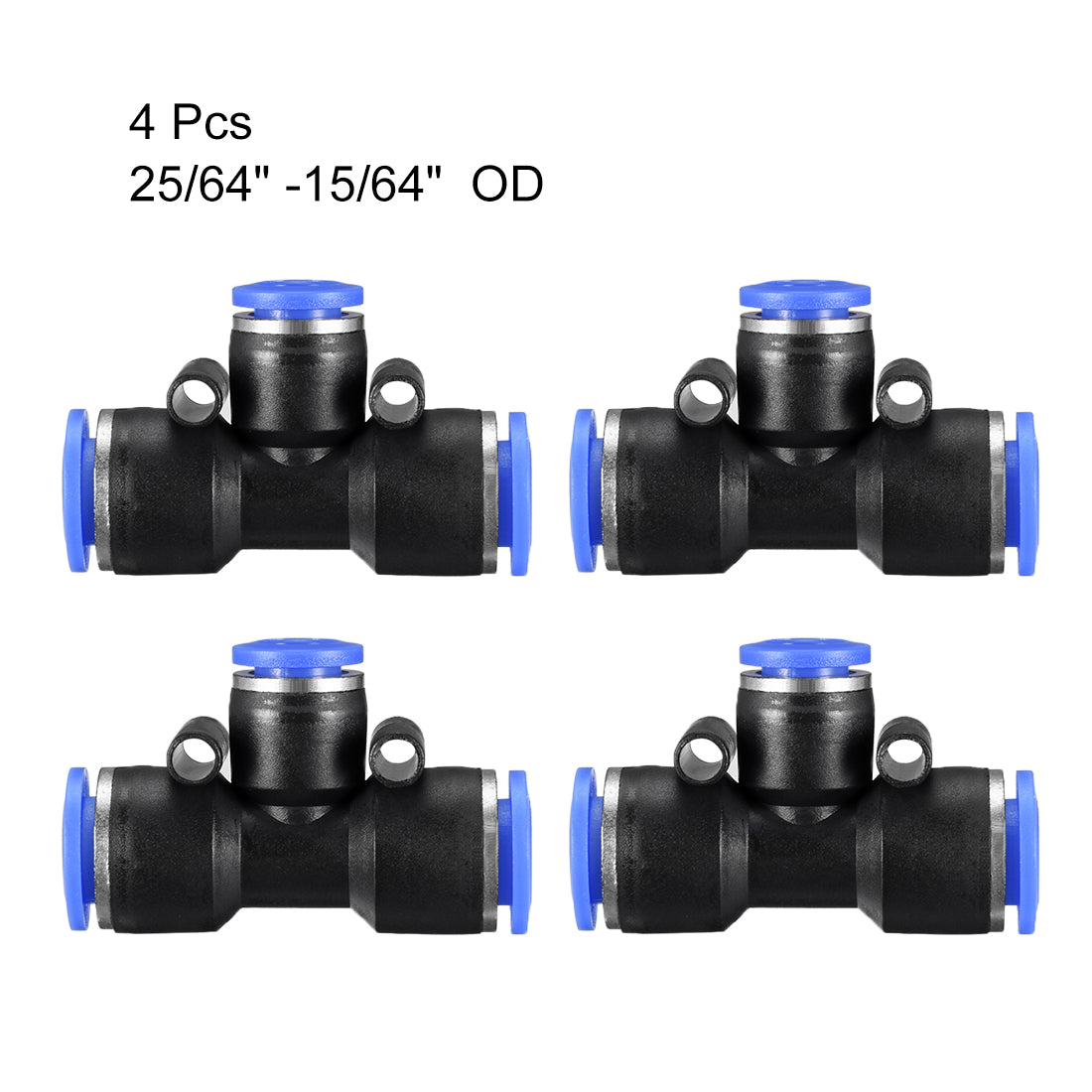 uxcell Uxcell 4 pcs Push To Connect Fittings T Type Tube Connect 25/64“ -15/64” od Push Fit Fittings Tube Fittings Push Lock Blue (10-6mm T tee)