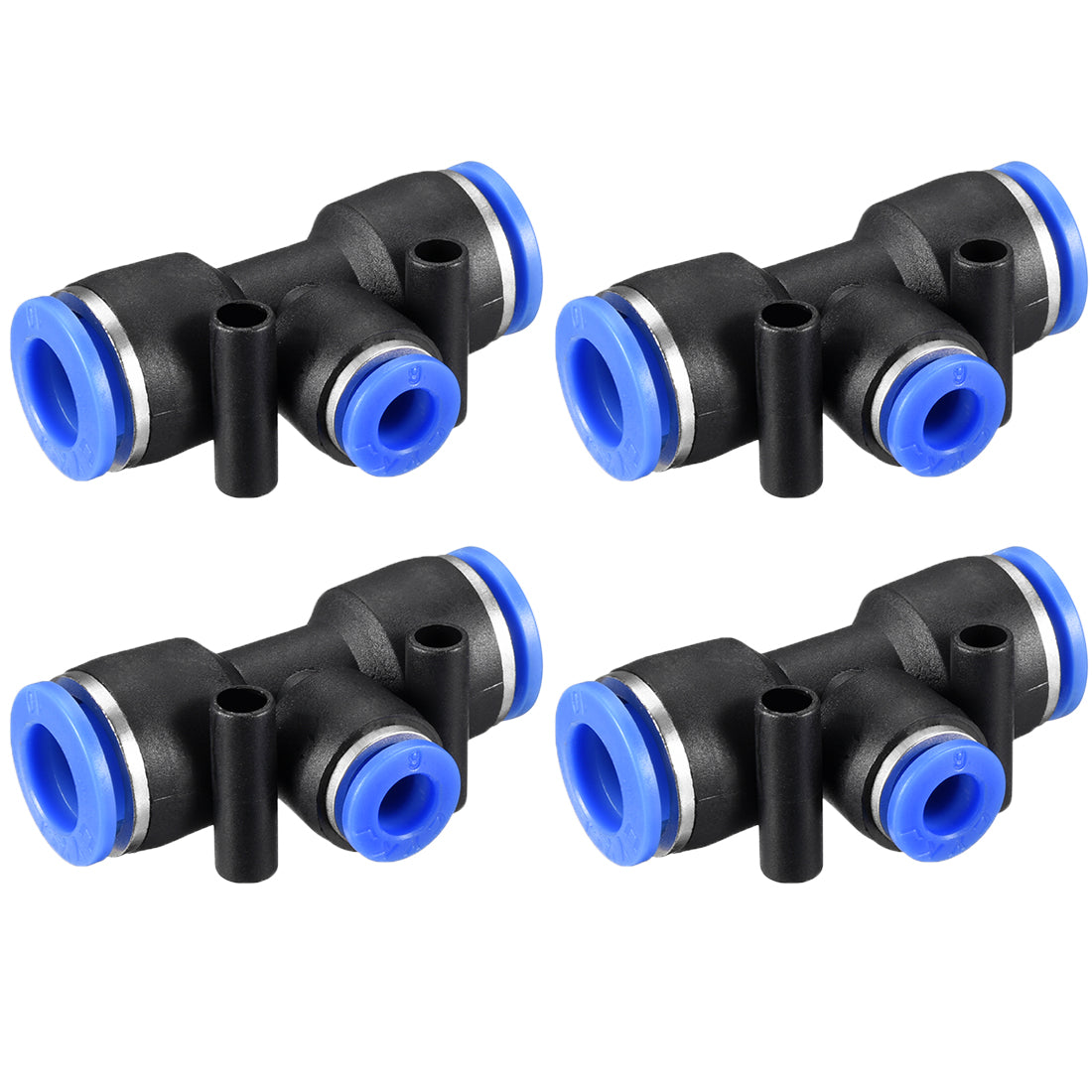 uxcell Uxcell 4 pcs Push To Connect Fittings T Type Tube Connect 25/64“ -15/64” od Push Fit Fittings Tube Fittings Push Lock Blue (10-6mm T tee)