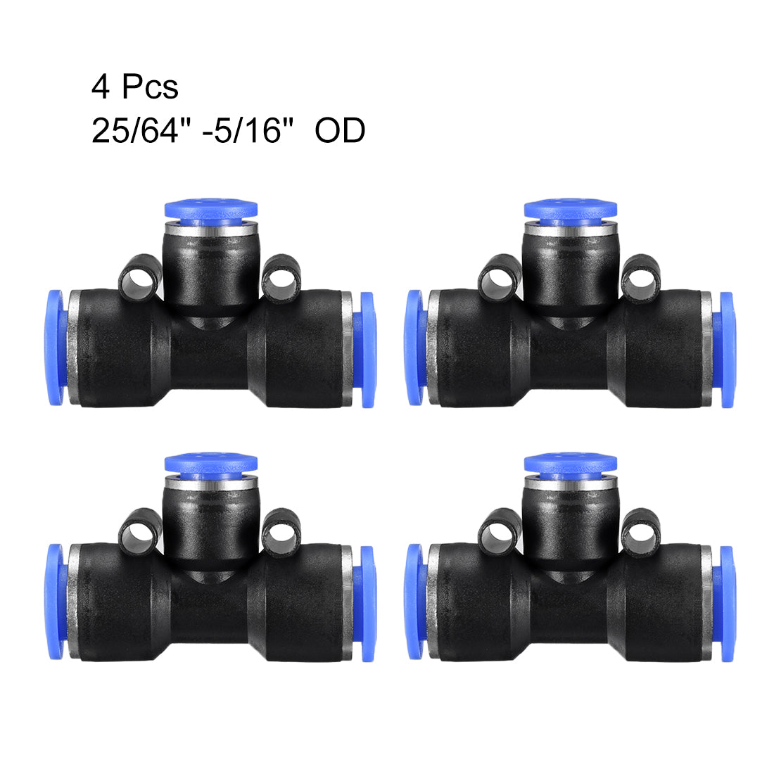 uxcell Uxcell 4 pcs Push To Connect Fittings T Type Tube Connect 25/64“ -5/16” od Push Fit Fittings Tube Fittings Push Lock Blue (10-8mm T tee)