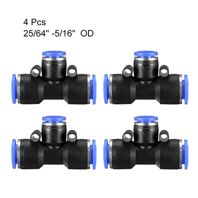 Harfington Uxcell 4 pcs Push To Connect Fittings T Type Tube Connect 25/64“ -5/16” od Push Fit Fittings Tube Fittings Push Lock Blue (10-8mm T tee)