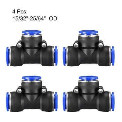 Harfington Uxcell 4 pcs Push To Connect Fittings T Type Tube Connect 15/32“ -25/64” od Push Fit Fittings Tube Fittings Push Lock Blue (12-10mm T tee)