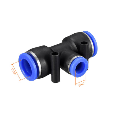 Harfington Uxcell 4 pcs Push To Connect Fittings T Type Tube Connect 15/32“ -5/16” od Push Fit Fittings Tube Fittings Push Lock Blue (12-8mm T tee)