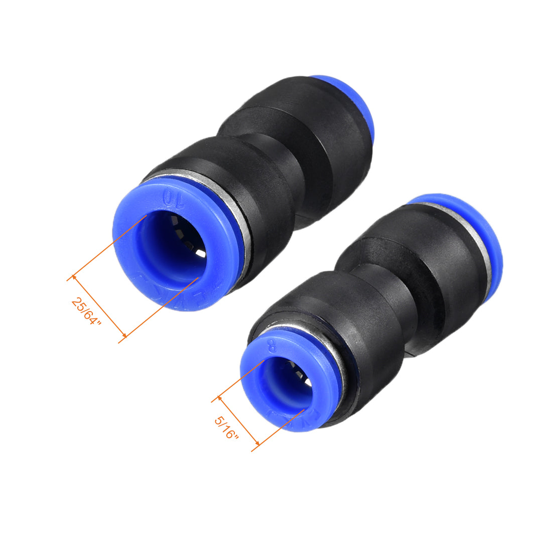 uxcell Uxcell 4pcs Push to Connect Fittings Tube Connect  25/64" to 5/16" Straight OD Push Fit Fittings Tube Fittings Push Lock Blue