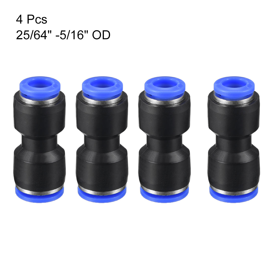 uxcell Uxcell 4pcs Push to Connect Fittings Tube Connect  25/64" to 5/16" Straight OD Push Fit Fittings Tube Fittings Push Lock Blue