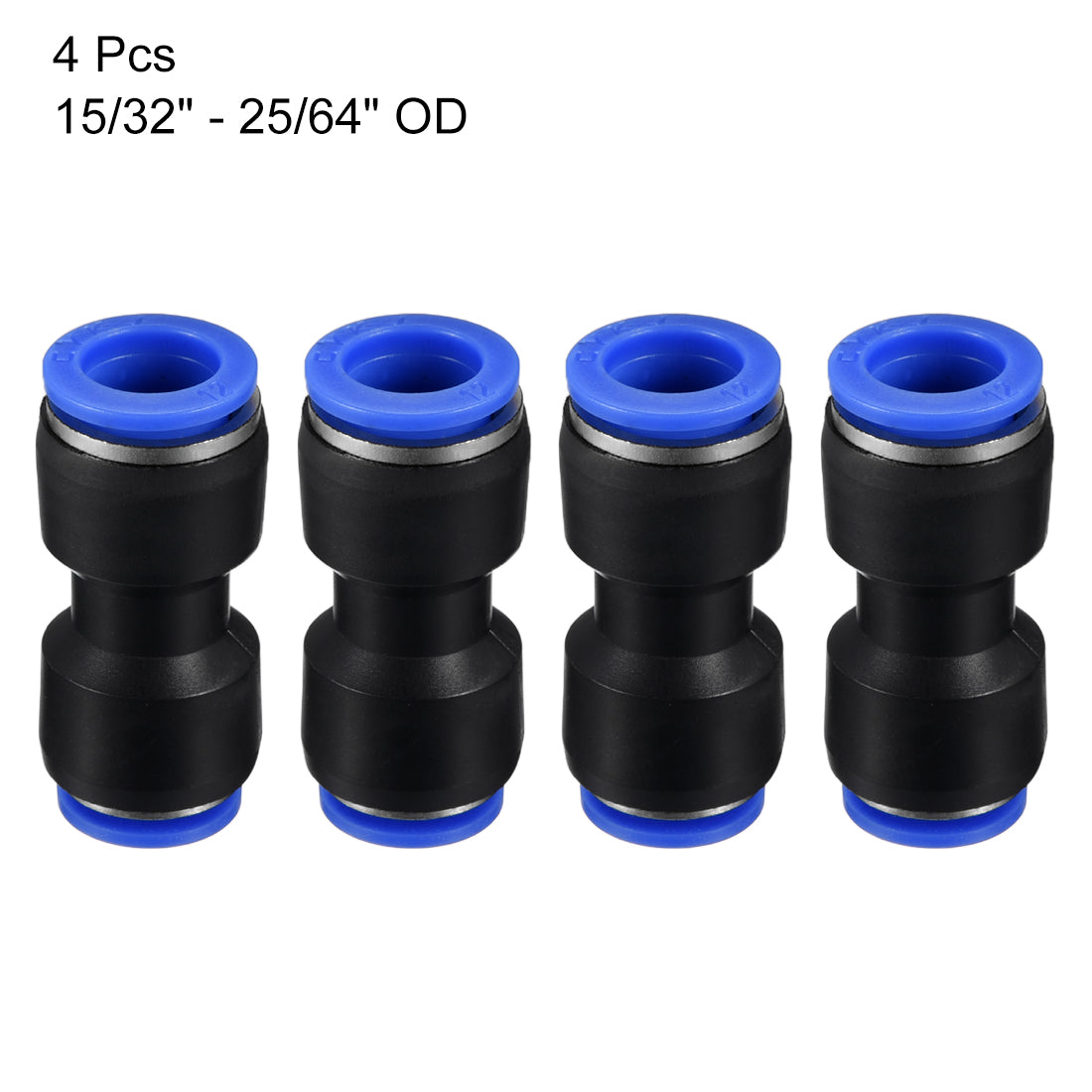 uxcell Uxcell 4pcs Push to Connect Fittings Tube Connect  15/32" to 25/64" Straight OD Push Fit Fittings Tube Fittings Push Lock Blue