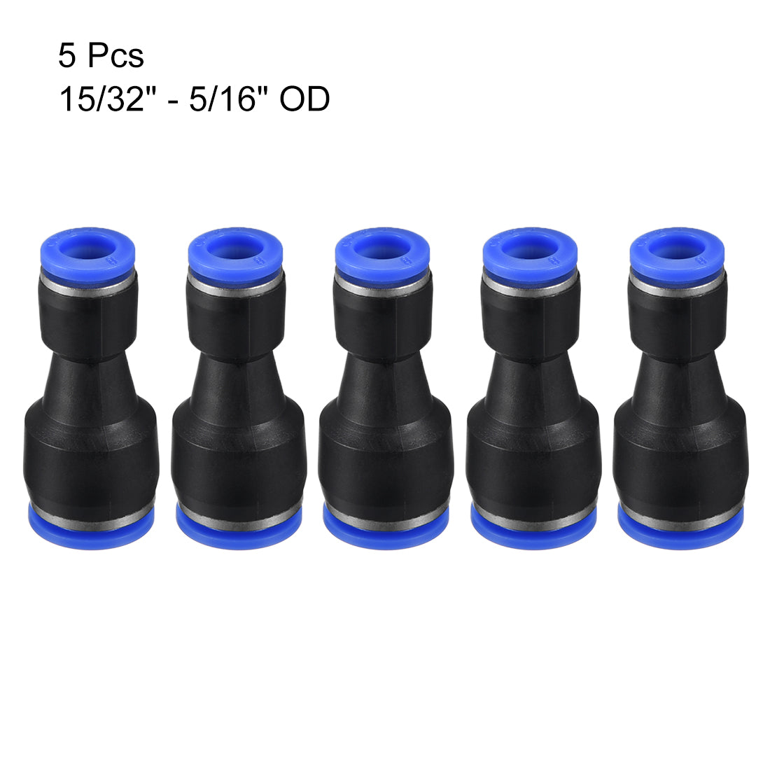 uxcell Uxcell 5pcs Push to Connect Fittings Tube Connect  15/32" to 5/16" Straight OD Push Fit Fittings Tube Fittings Push Lock Blue