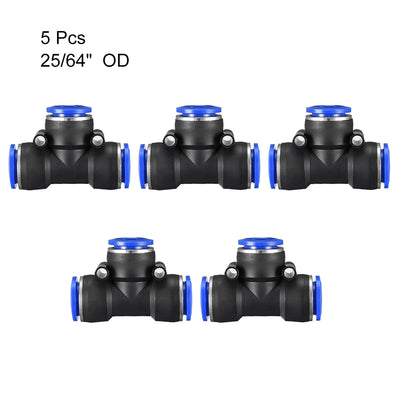 Harfington Uxcell 5pcs Push To Connect Fittings T Type Tube Connect 10 mm or 25/64" od Push Fit Fittings Tube Fittings Push Lock Blue (10mm T tee)