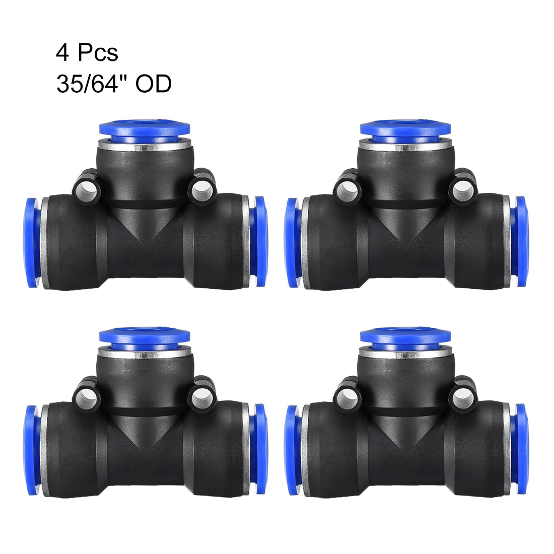 uxcell Uxcell 4pcs Push To Connect Fittings T Type Tube Connect 14mm or 35/64" od Push Fit Fittings Tube Fittings Push Lock Blue (14mm T tee)