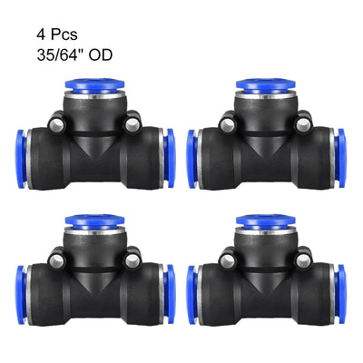 Harfington Uxcell 4pcs Push To Connect Fittings T Type Tube Connect 14mm or 35/64" od Push Fit Fittings Tube Fittings Push Lock Blue (14mm T tee)