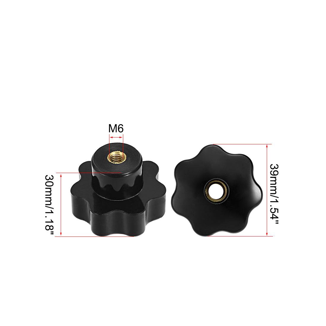 Uxcell Uxcell 4 Pcs Star Knob Grip Handle M8 Diameter 39mm Brass Insert Female Thread Black