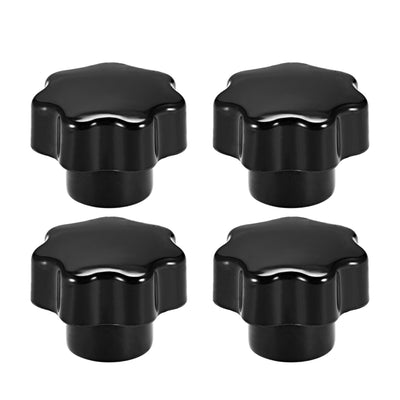 uxcell Uxcell 4 Pcs Seven-pointed Star Knob Grip Handle M8 Diameter Brass Insert Female Thread Black