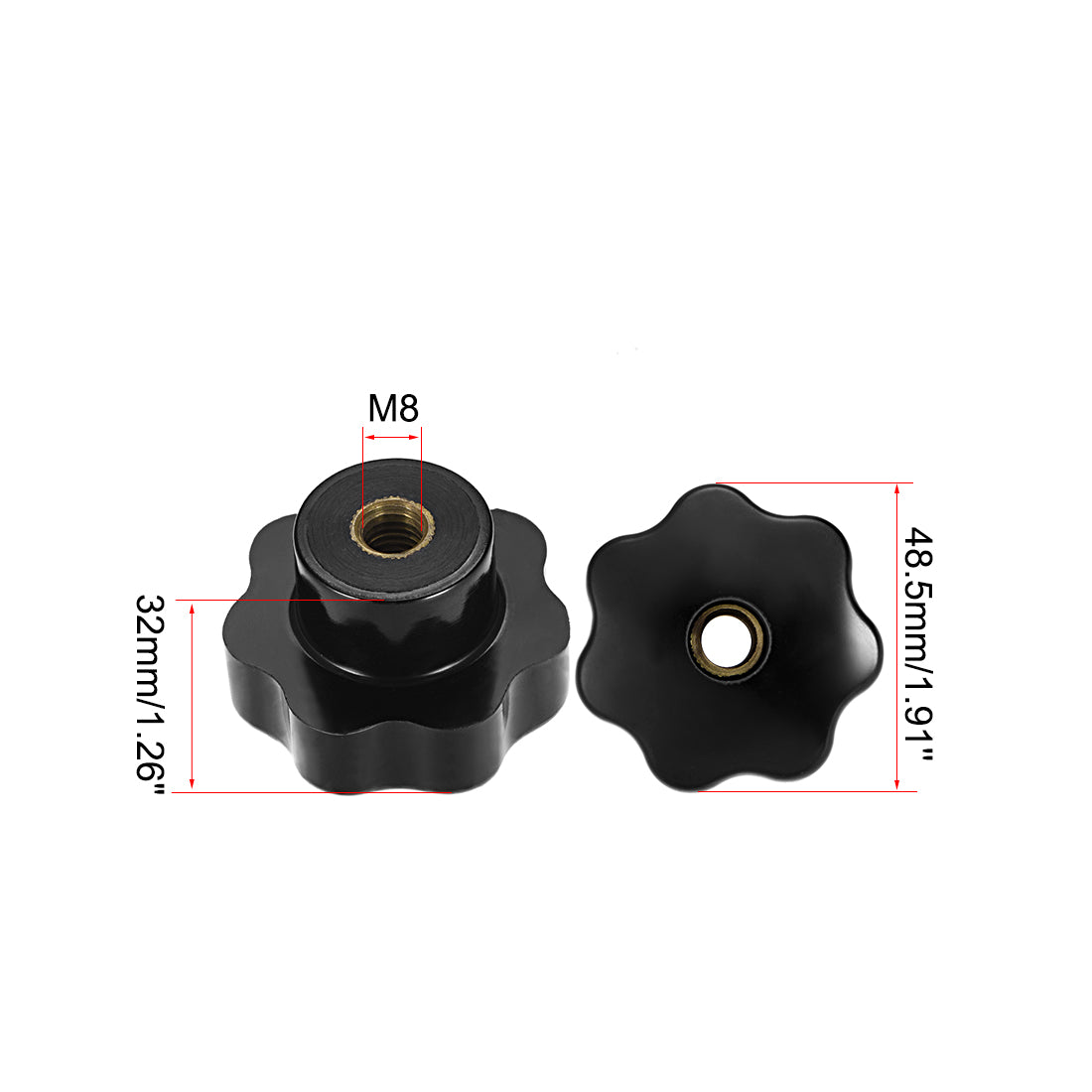 Uxcell Uxcell 4 Pcs Star Knob Grip Handle M8 Diameter 39mm Brass Insert Female Thread Black