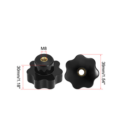 Harfington Uxcell 4 Pcs Star Knob Grip Handle M8 Diameter 39mm Brass Insert Female Thread Black