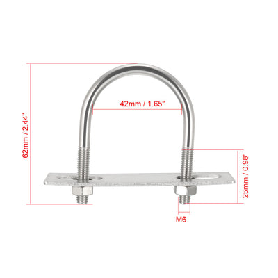 Harfington Uxcell U-Bolts M6 D x 42mm W x 65mm L 304 Stainless Steel with Nuts Frame 4Pcs