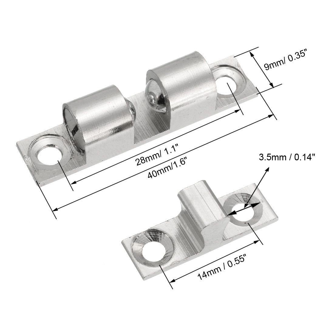 uxcell Uxcell Cabinet Door Closet Brass Double Ball Catch Tension Latch 40mm L Silver Tone