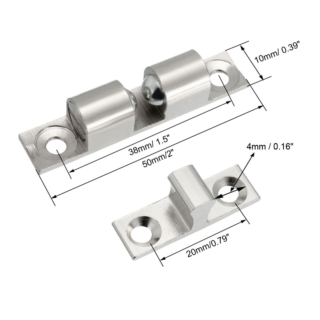 uxcell Uxcell 2pcs Cabinet Door Closet Brass Double Ball Catch Tension Latch 50mm Length Silver Tone