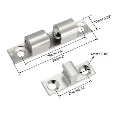 Harfington Uxcell 2pcs Cabinet Door Closet Brass Double Ball Catch Tension Latch 50mm Length Silver Tone