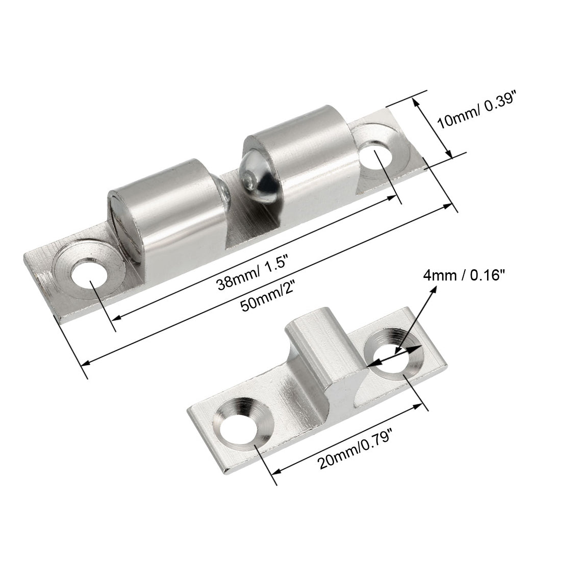 uxcell Uxcell 5pcs Cabinet Door Closet Brass Double Ball Catch Tension Latch 50mm Length Silver Tone