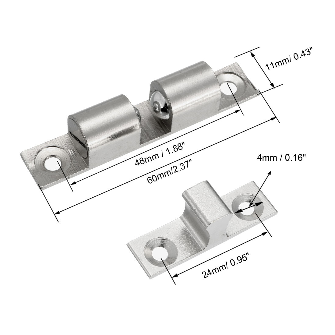 uxcell Uxcell 2pcs Cabinet Door Closet Brass Double Ball Catch Tension Latch 60mm Length Silver Tone