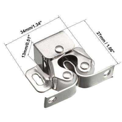 Harfington Uxcell Cabinet Closet Door Double Roller Catch Ball Latch with Prong Hardware, Silver