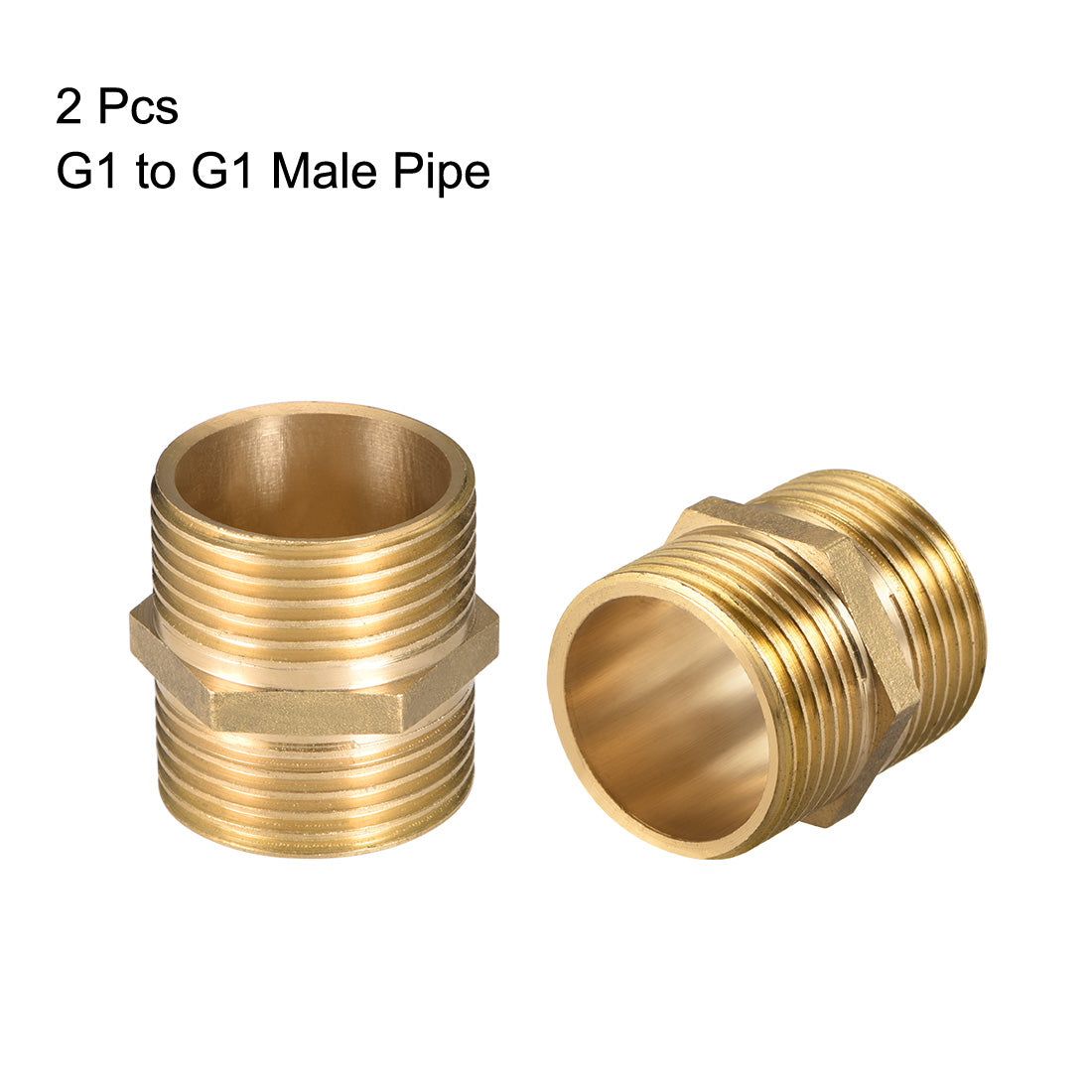 uxcell Uxcell Brass Pipe Fitting, Hex Nipple, G1 x G1 Male Thread Pipe Brass Fitting Gold Tone, 2pcs