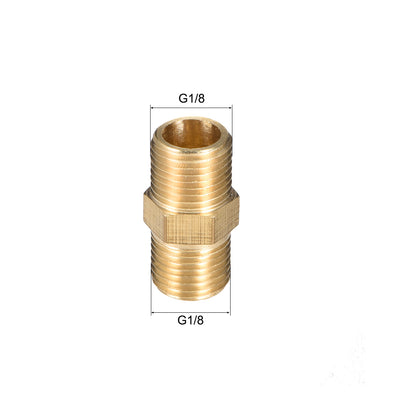 Harfington Uxcell Brass Pipe Fitting Hex G1/8 x G1/8 Male Thread Pipe Brass Fitting