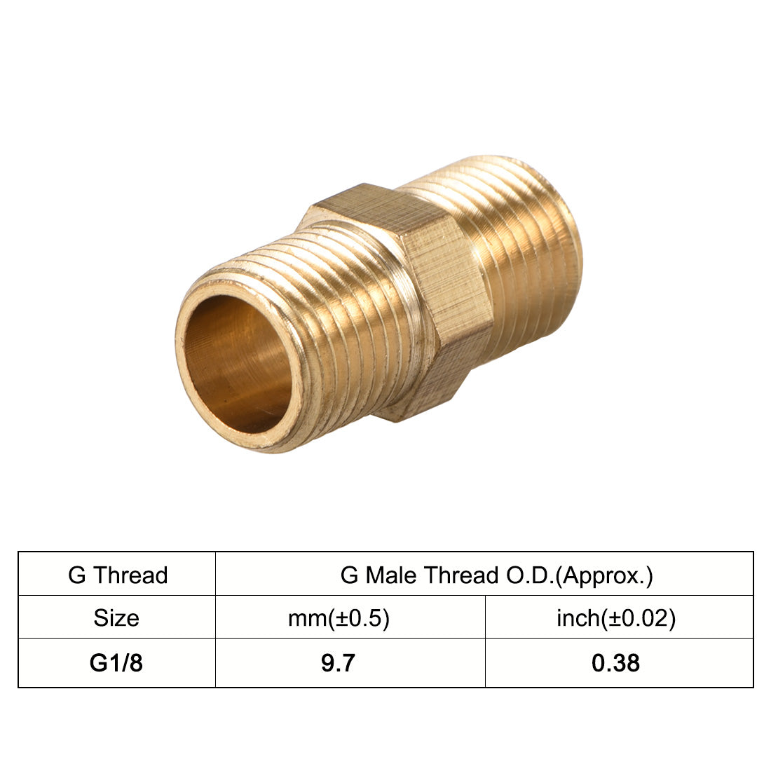 uxcell Uxcell Brass Pipe Fitting Hex G1/8 x G1/8 Male Thread Pipe Brass Fitting