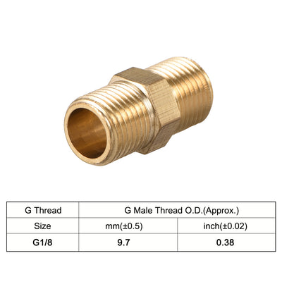 Harfington Uxcell Brass Pipe Fitting Hex G1/8 x G1/8 Male Thread Pipe Brass Fitting