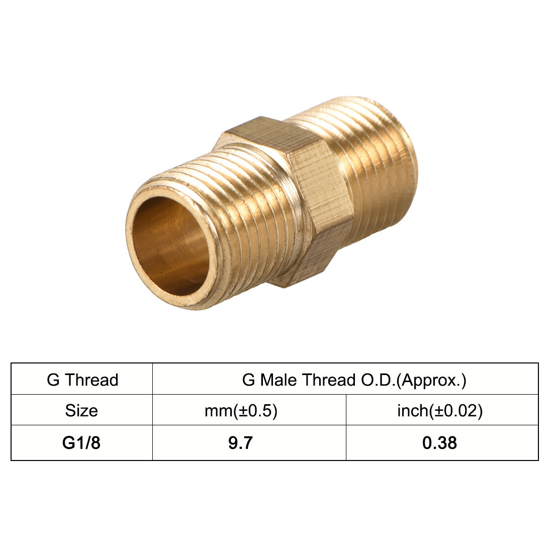 uxcell Uxcell Brass Pipe Fitting Thread Hex G1/8 x G1/8 Male Pipe Brass Fitting 8pcs