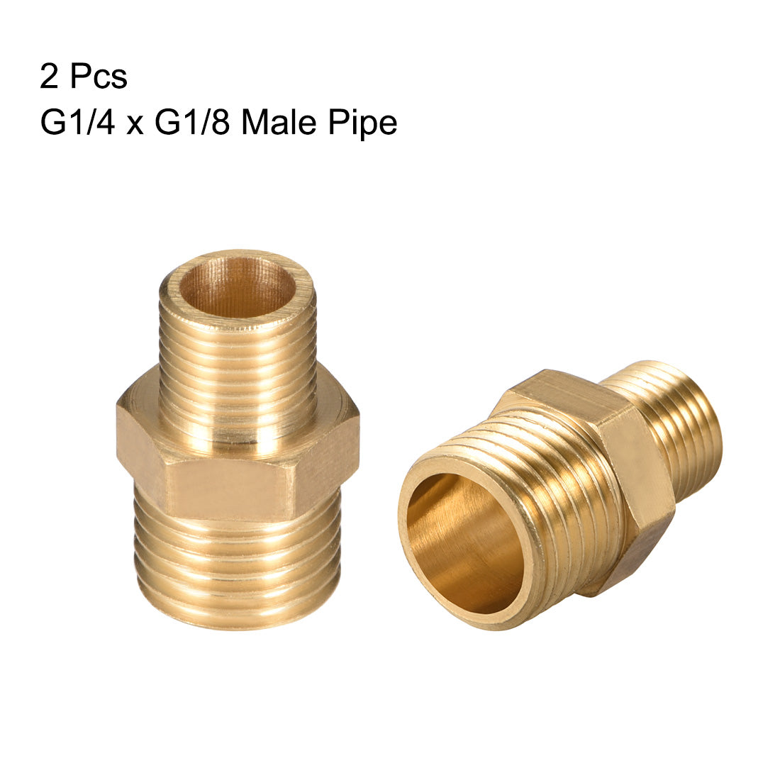 uxcell Uxcell Brass Pipe Fitting Reducing Hex G1/4 x G1/8 Male Pipe Brass Fitting 2pcs