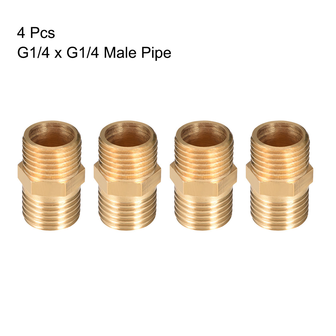 uxcell Uxcell Brass Pipe Fitting Hex G1/4 x G1/4 Male Thread Pipe Brass Fitting 4pcs