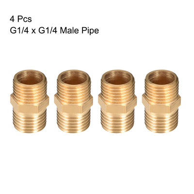 Harfington Uxcell Brass Pipe Fitting Hex G1/4 x G1/4 Male Thread Pipe Brass Fitting 4pcs