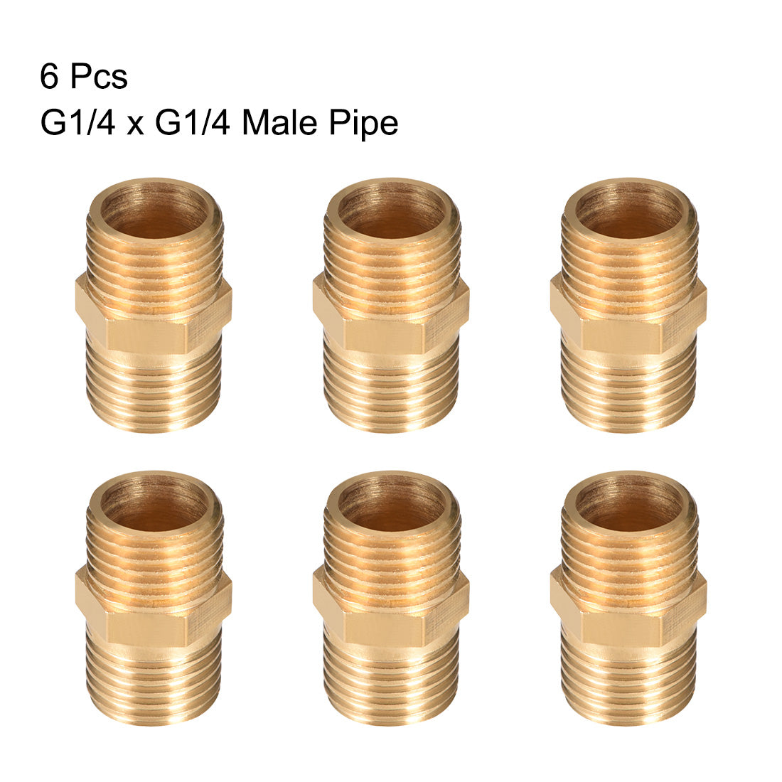 uxcell Uxcell Brass Pipe Fitting Hex G1/4 x G1/4 Male Thread Pipe Brass Fitting 6pcs