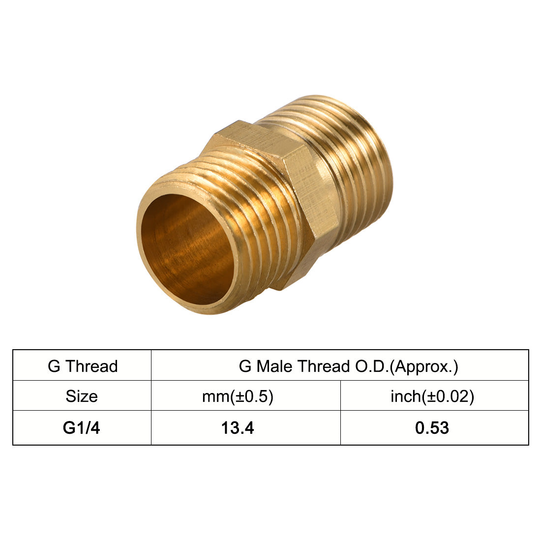 uxcell Uxcell Brass Pipe Fitting Hex G1/4 x G1/4 Male Thread Pipe Brass Fitting 6pcs