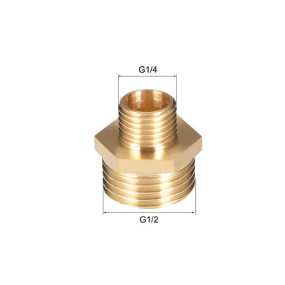 Harfington Uxcell Brass Pipe Fitting Reducing Hex G1/4 x G1/2 Male Pipe Brass Fitting