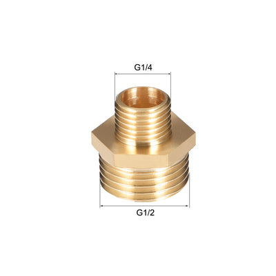 Harfington Uxcell Brass Pipe Fitting Reducing Hex G1/4 x G1/2 Male Pipe Brass Fitting 6pcs