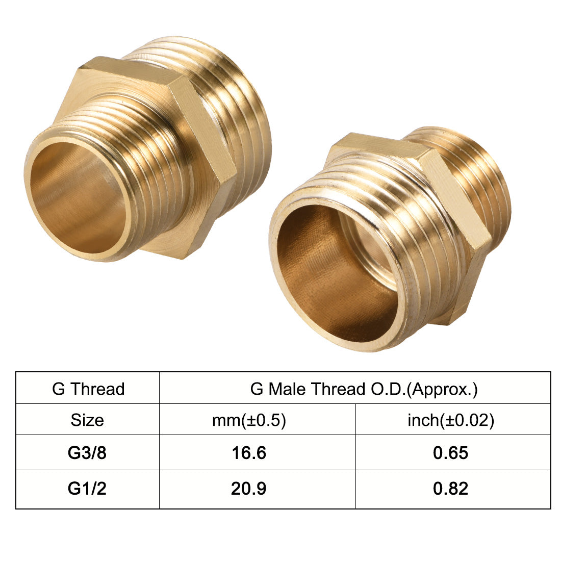 uxcell Uxcell Brass Pipe Fitting Reducing Hex G3/8 x G1/2 Male Pipe Brass Fitting