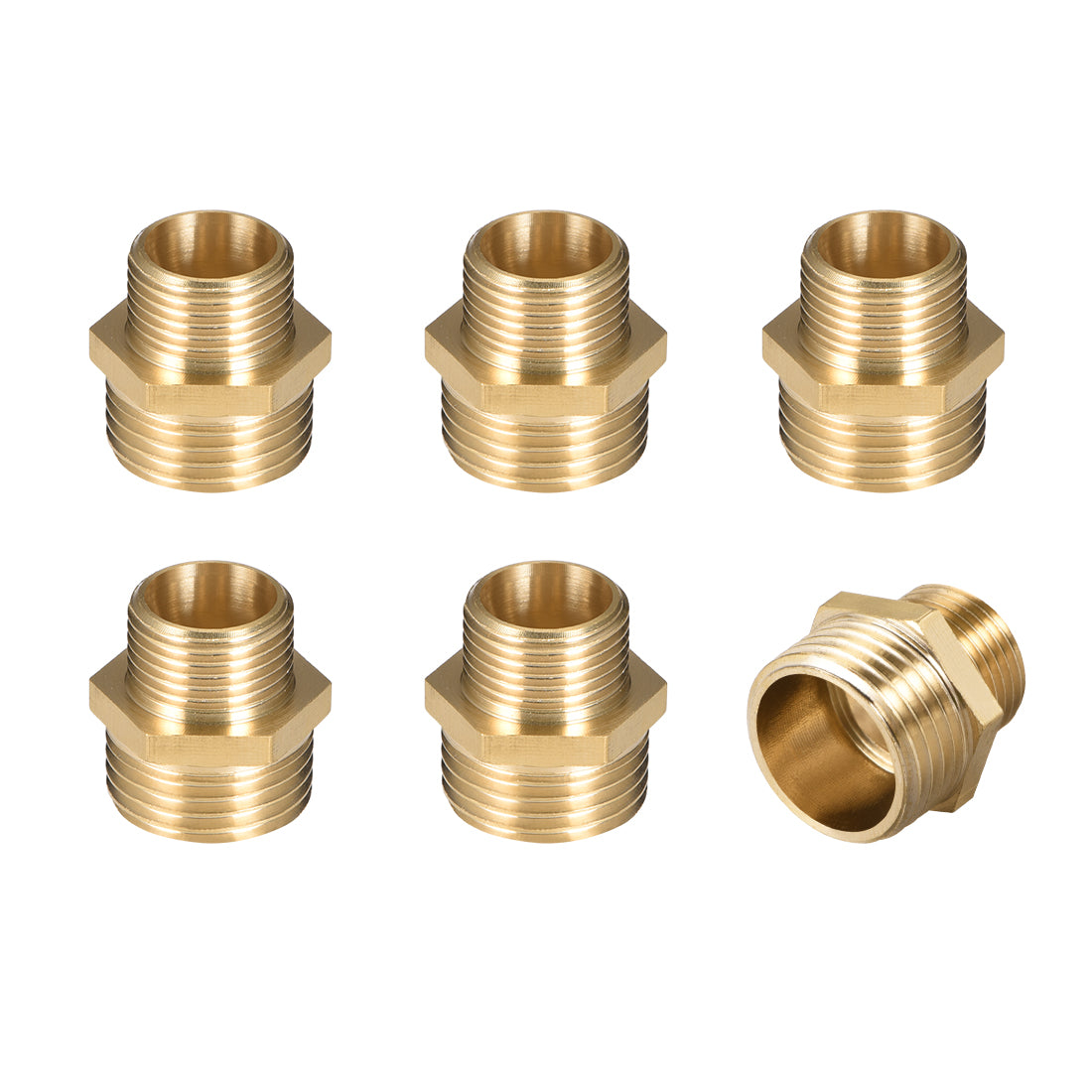 uxcell Uxcell Brass Pipe Fitting Reducing Hex G3/8 x G1/2 Male Pipe Brass Fitting 6pcs