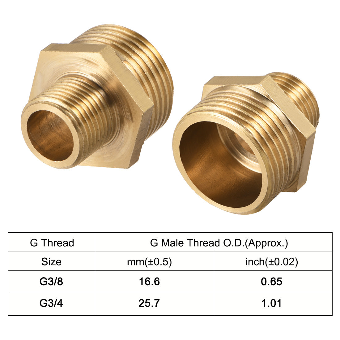 uxcell Uxcell Brass Pipe Fitting Reducing Hex G3/8 x G3/4 Male Pipe Brass Fitting 4pcs